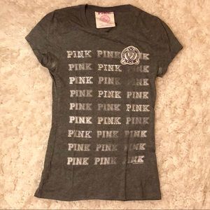PINK grey rhinestone tee
